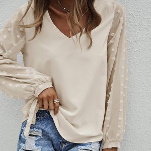 Women's elegant V-neck puff sleeve shirt
