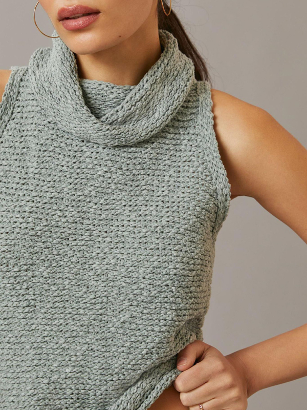 Women's Knitted Sleeveless Scarf Collar Street Fashion Sweater Vest - Image 15