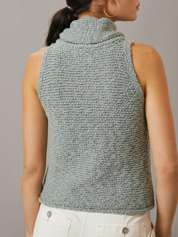 Women's Knitted Sleeveless Scarf Collar Street Fashion Sweater Vest - Image 16