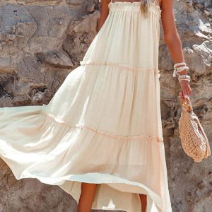 Women's solid color sexy suspender midi skirt