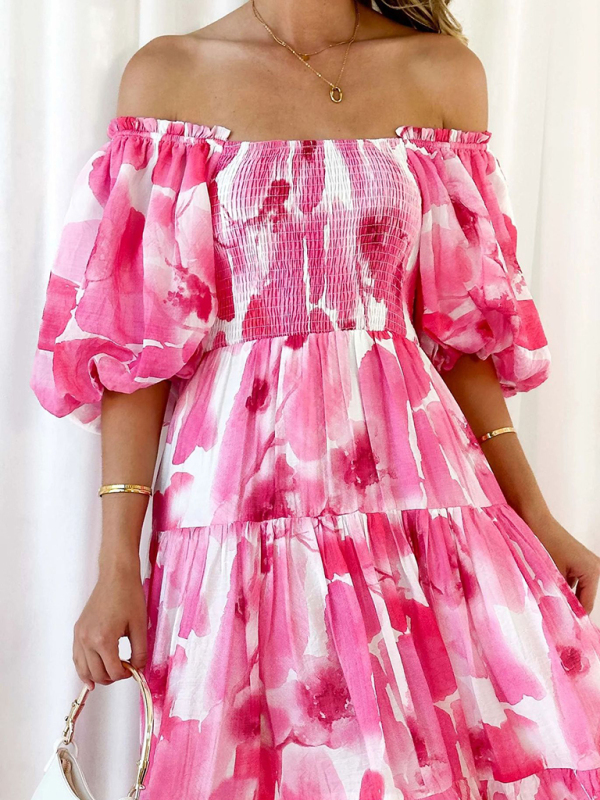 Women's Resort Style Puff Sleeve Printed French Cake Dress - Image 8