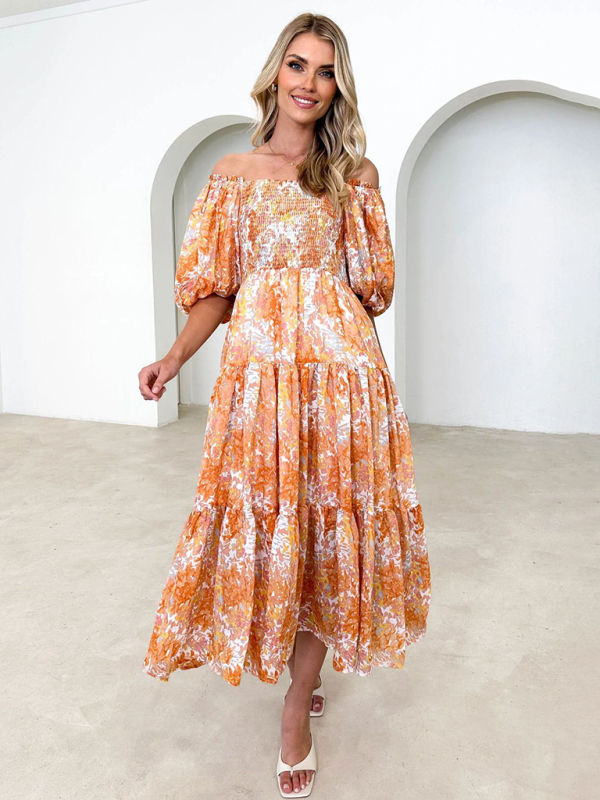 Women's Resort Style Puff Sleeve Printed French Cake Dress - Image 3