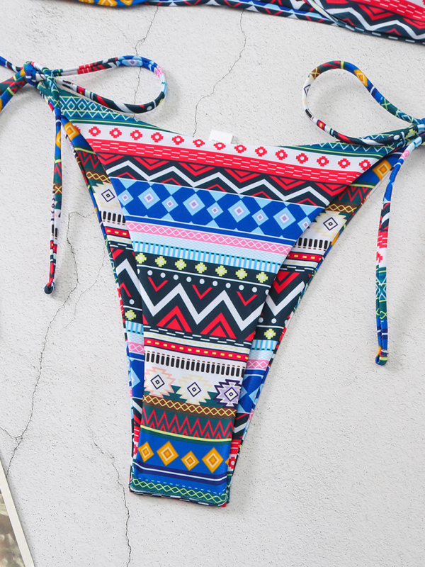 New style halterneck lace-up adjustable briefs printed multi-color split bikini - Image 11