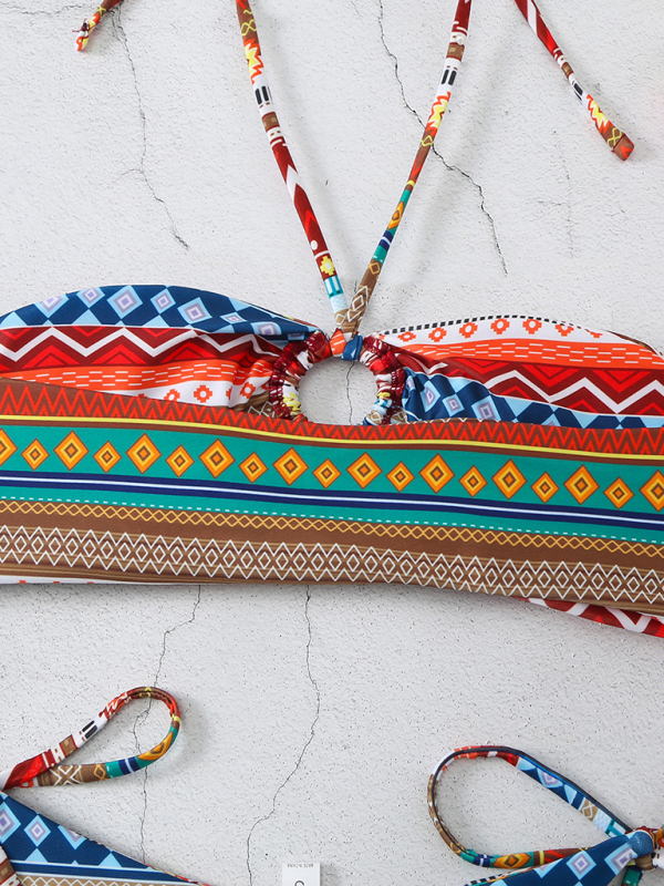 New style halterneck lace-up adjustable briefs printed multi-color split bikini - Image 15