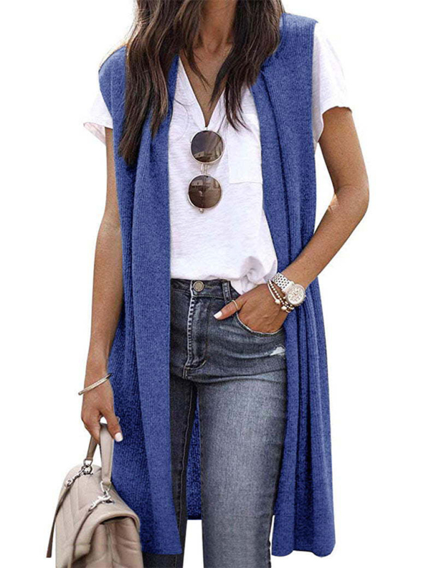 New solid color fashionable casual mid-length cardigan vest - Image 5
