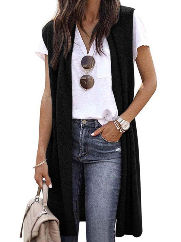 New solid color fashionable casual mid-length cardigan vest - Image 7