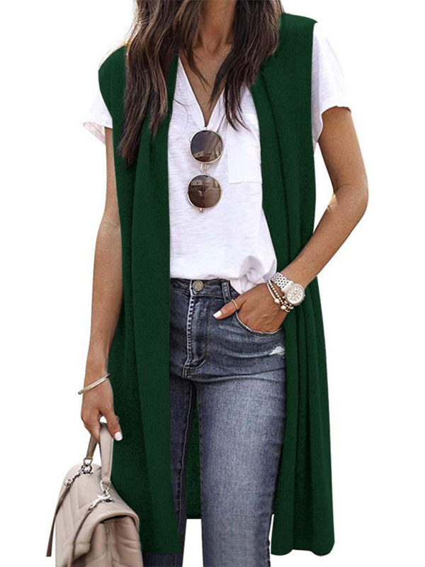 New solid color fashionable casual mid-length cardigan vest - Image 10