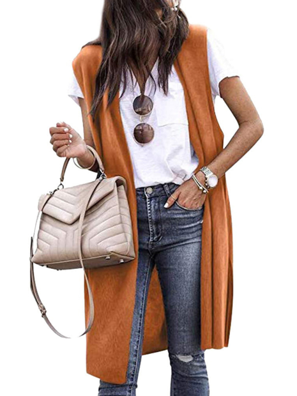 New solid color fashionable casual mid-length cardigan vest - Image 8