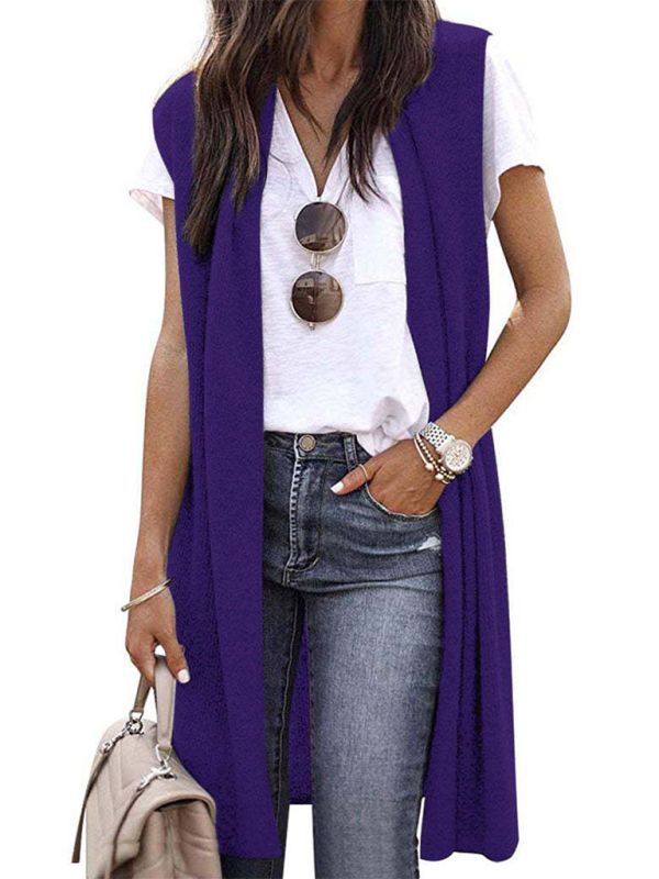 New solid color fashionable casual mid-length cardigan vest - Image 4
