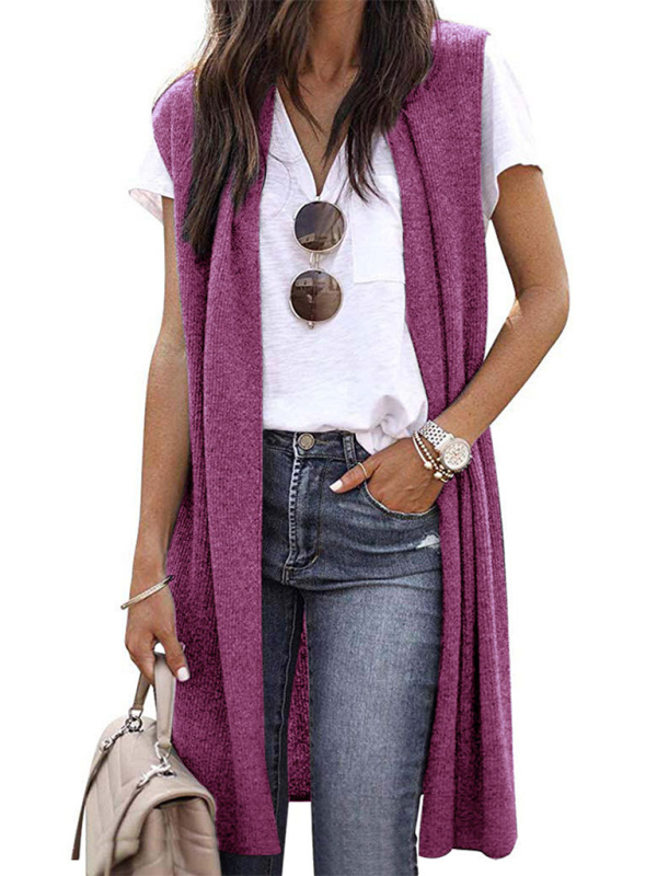 New solid color fashionable casual mid-length cardigan vest - Image 6