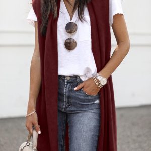 New solid color fashionable casual mid-length cardigan vest