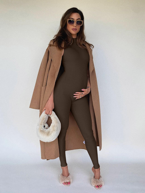 Women's Yoga Jumpsuit Slim Fit Ribbed Sleeveless Turtleneck Top Sports Jumpsuit - Image 11