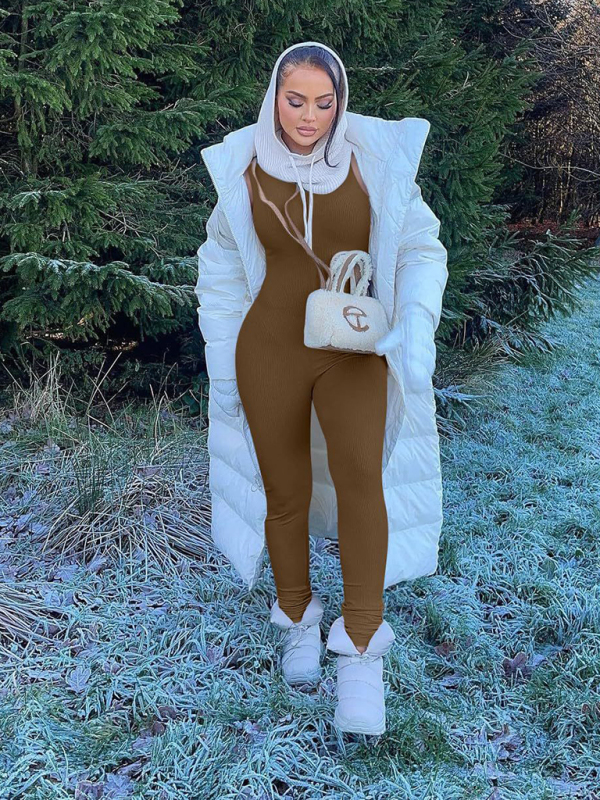 Women's Yoga Jumpsuit Slim Fit Ribbed Sleeveless Turtleneck Top Sports Jumpsuit - Image 27