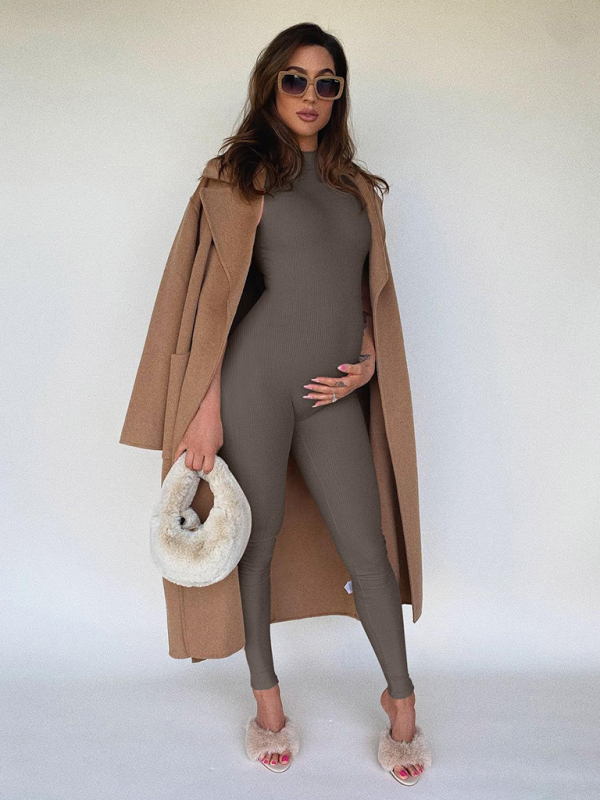 Women's Yoga Jumpsuit Slim Fit Ribbed Sleeveless Turtleneck Top Sports Jumpsuit - Image 15