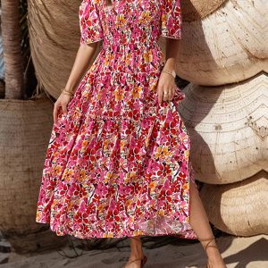 New women's resort style one-shoulder printed dress
