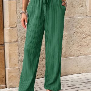 Women's New Casual Pleated Textured Elastic Straight Pants