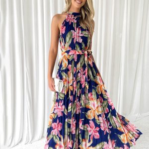 Women's Halterneck Sleeveless Printed Casual Vacation Swing Dress