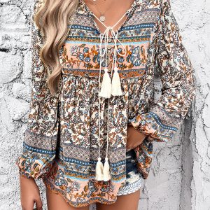 New Women's Casual Bohemian Print Long Sleeve Top