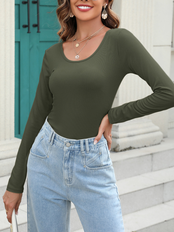 Women's Long Sleeve Round Neck Slim Fit Knitted Top - Image 22