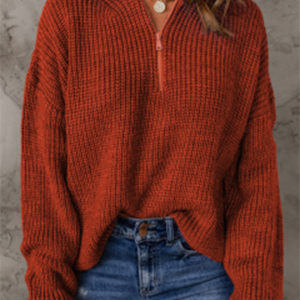 Women's zippered loose turtleneck long sleeve pullover sweater
