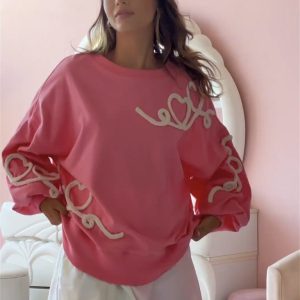 Women's embroidered heart XOXO casual loose sweatshirt