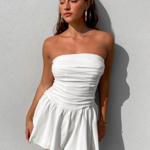Women Pleated Strapless Mini Dress