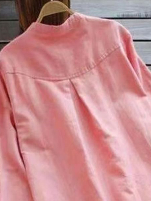 New Solid Color Henley Collar Button Open Long Sleeve Shirt Style Midi Dress - Image 8