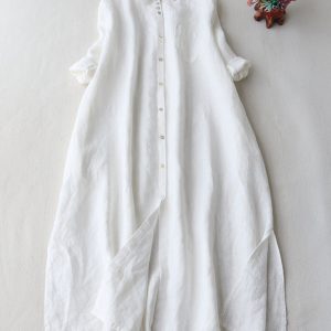 New women's simple loose three-quarter sleeve lapel shirt dress