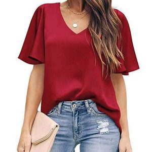 Women's loose V-neck ruffle sleeve casual top