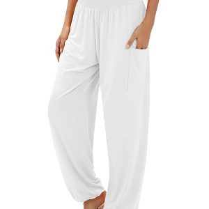 New women's elastic high waist wide leg casual trousers