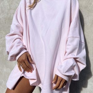 Women's Fashion Casual Solid Color Loose Long Sleeve Round Neck Long Sweatshirt