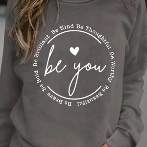 New ring letter love print round neck long sleeve sweatshirt