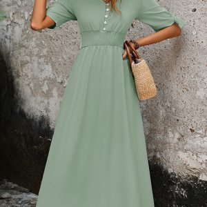 New Elegant V-Neck Commuter Belted Midi Dress