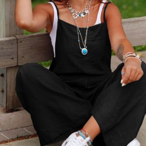 New women's solid color suspender jumpsuit wide leg pants