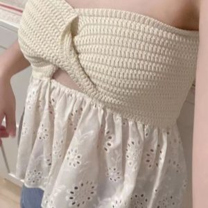 Fashionable casual knitted embroidered stitching holiday sexy tube top top