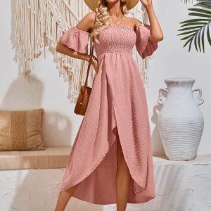 New casual holiday irregular hem solid color wrap dress