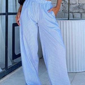 Fashionable casual striped trousers striped printed wide leg trousers
