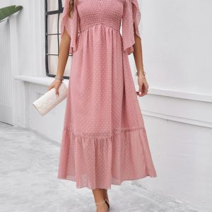 Women's elegant solid color V-neck dress
