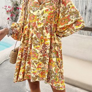 New V-neck loose casual full-body printed dress