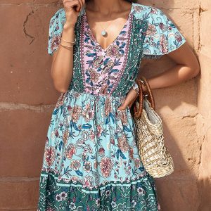 New women's v-neck bohemian style dress