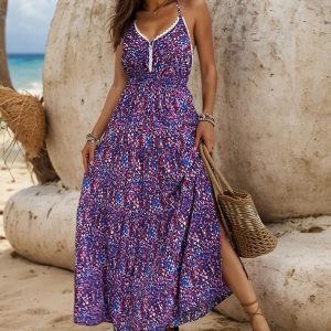 New printed holiday style suspender dress