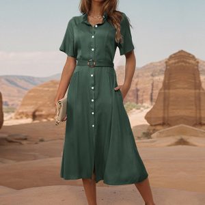 New style lapel single breasted green dress