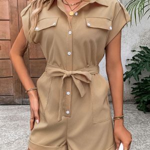 New Commuting Jumpsuit Lace Up High Waist Lapel Jumpsuit