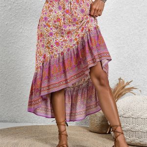 New casual women's bohemian skirt positioning printed floral skirt