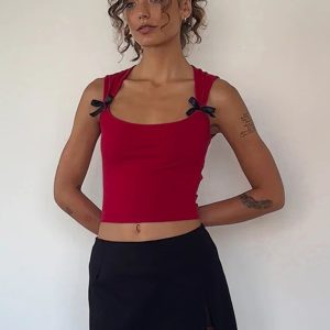 New style simple casual versatile vest with bow decorative top