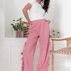 Fashion women's plaid strappy casual trousers