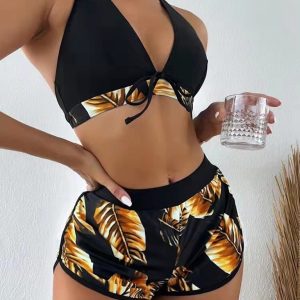 New fashionable multi-color printed sexy bikini three-piece set