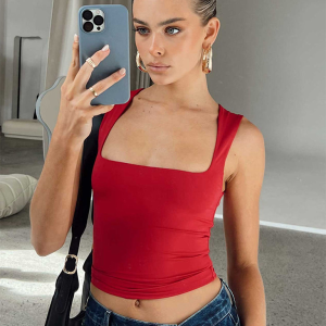 New Sexy Hot Girl Square Neck Slim Fit Sleeveless Vest