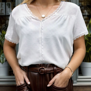 Fashionable women's lace patchwork white shirt