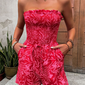 New women's one-shoulder elastic printed tube top jumpsuit